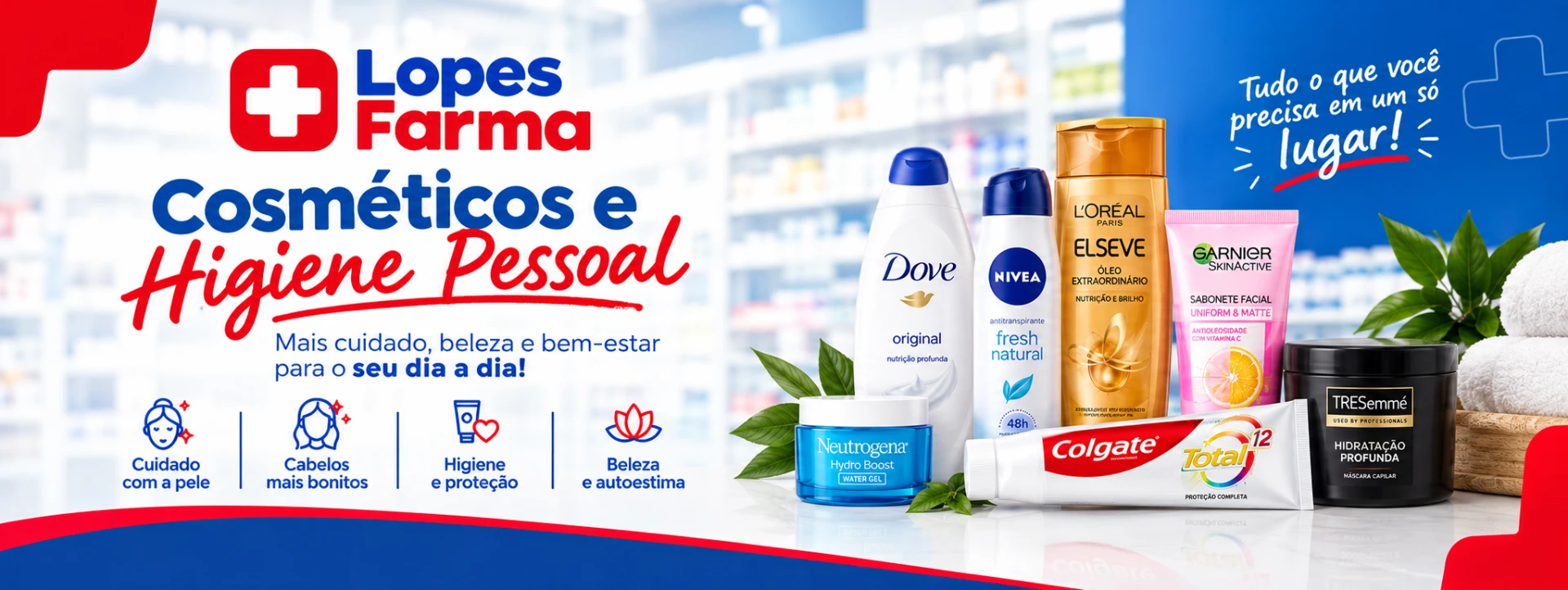 Lopes Farma — Cosméticos e Higiene Pessoal. Mais cuidado, beleza e bem-estar para o seu dia a dia.