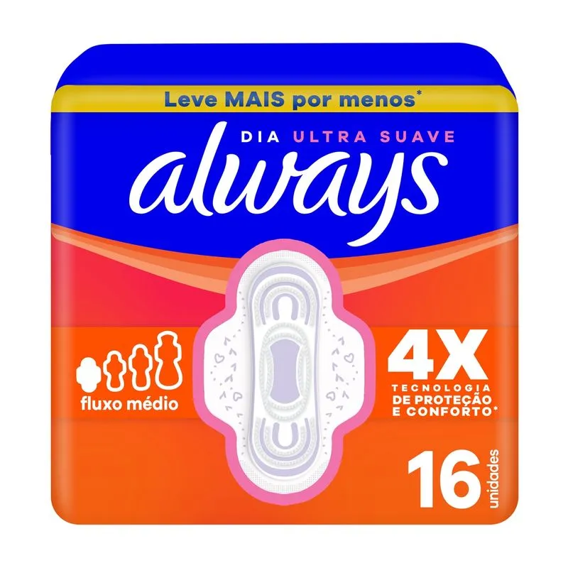 Absorvente Always Super Proteção Cobertura Suave com Abas Fluxo Leve P 16 Unidades
