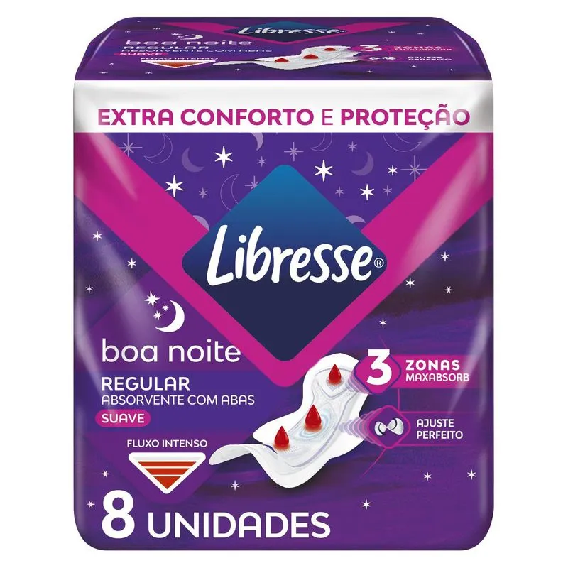 Absorvente Com Abas Libresse Regular Suave Boa Noite 8 Unidades