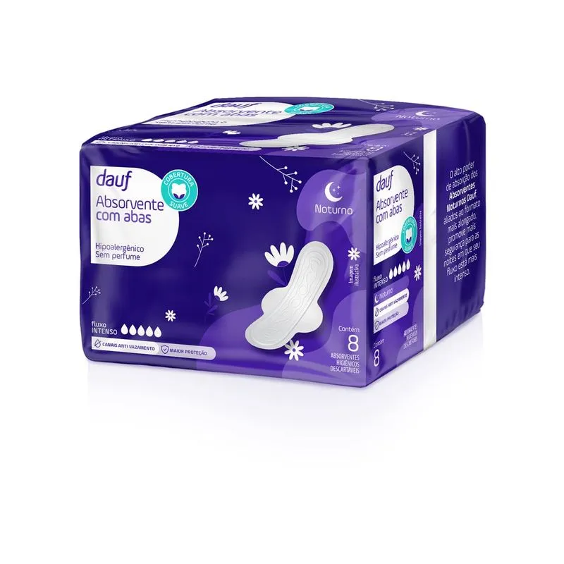 Absorvente Dauf Noturno Suave Com Abas 8 Unidades