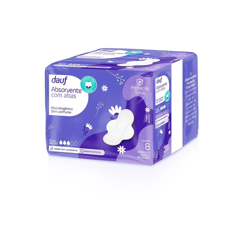 Absorvente Dauf Proteção Total Suave Com Abas 8 Unidades