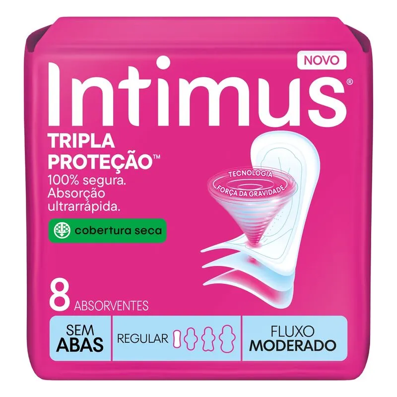 Absorvente Intimus Tripla Proteção Cobertura Seca sem Abas Fluxo Médio 8 Unidades