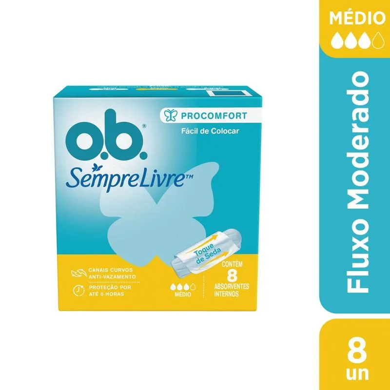 Absorvente Interno OB Sempre Livre Procomfort Médio Fluxo Moderado 8 Unidades