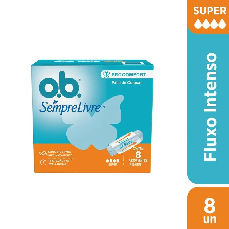 Absorvente Interno OB Sempre Livre Procomfort Super Fluxo Intenso 8 Unidades