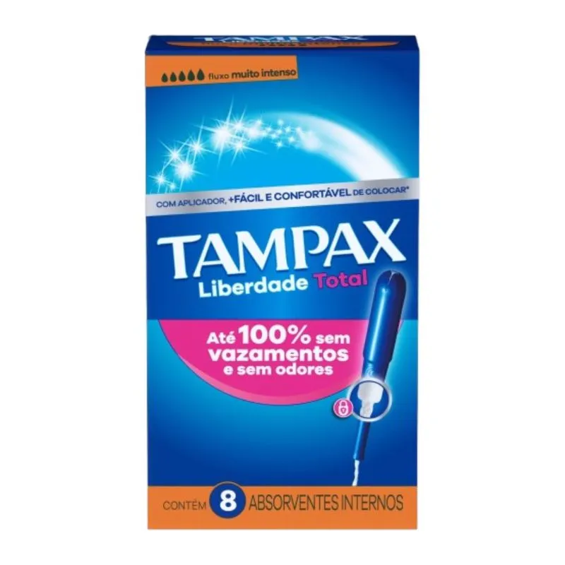 Absorvente Interno Tampax Liberdade Total Fluxo Muito Intenso 8 Unidades