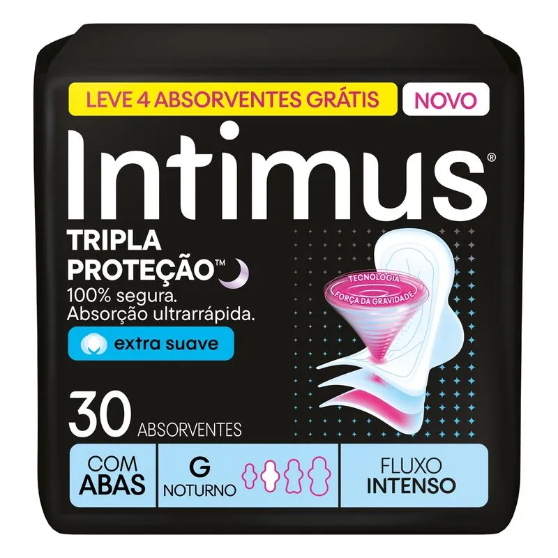 Absorvente Intimus Noturno Cobertura Suave com Abas 30 Unidades