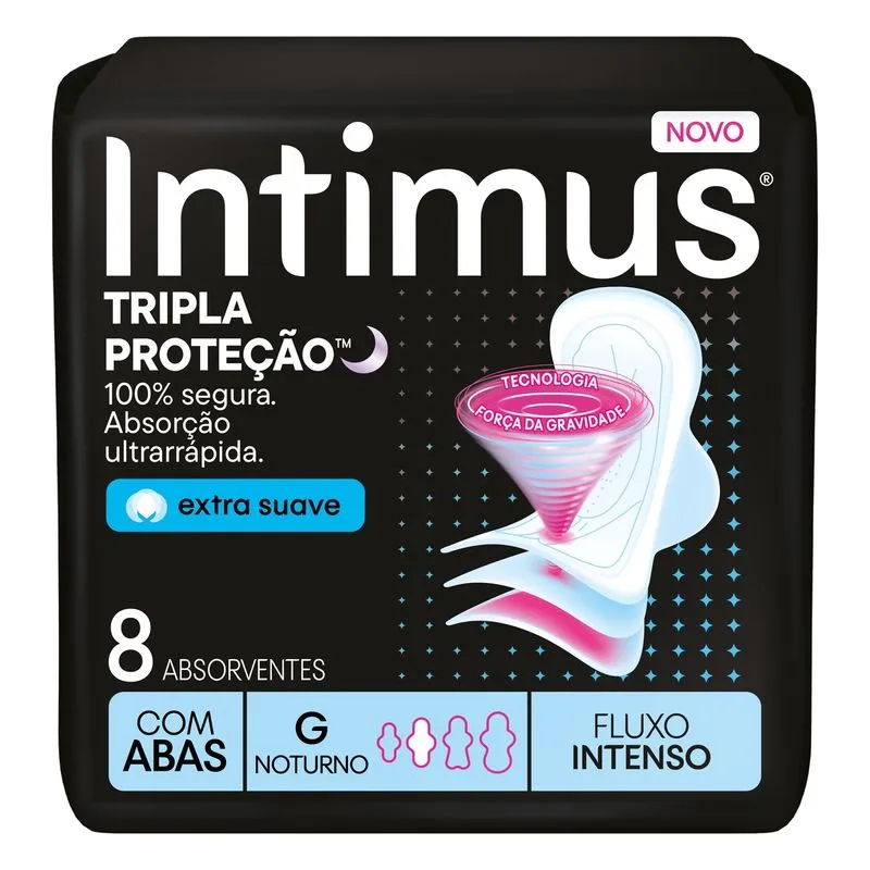Absorvente Intimus Noturno Cobertura Suave com Abas 8 Unidades