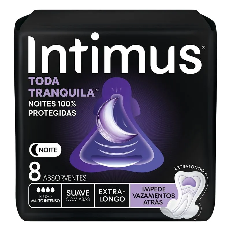 Absorvente Intimus Toda Tranquila Noite Com Abas Suave Extra Longo 8 Unidades