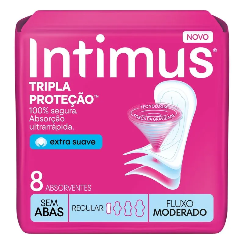 Absorvente Intimus Tripla Proteção Cobertura Extra Suave sem Abas Fluxo Médio 8 Unidades