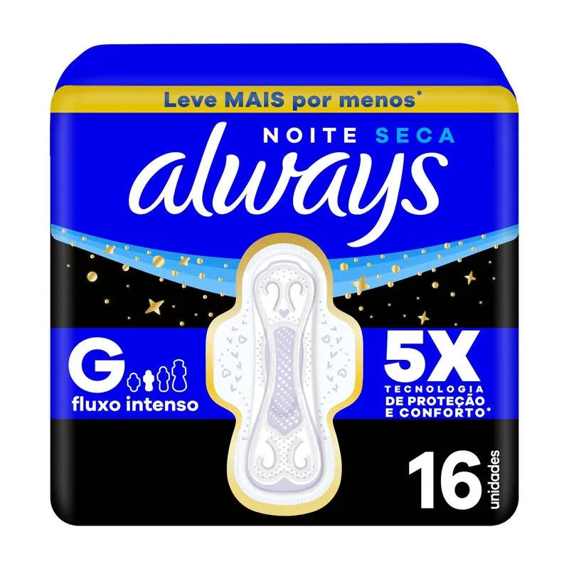 Absorvente Always Noite Seca com Abas Fluxo Intenso 16 Unidades