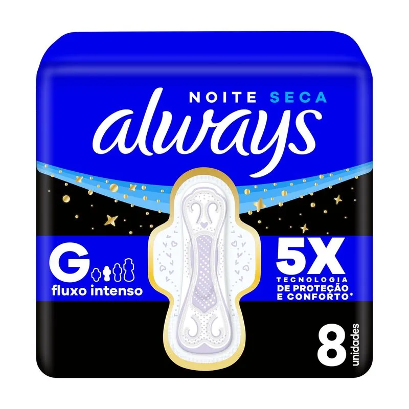 Absorvente Always Noite Seca com Abas Fluxo Intenso 8 Unidades