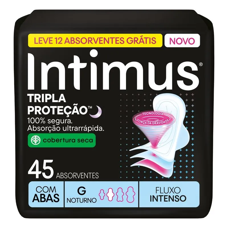 Absorvente Intimus Noturno Extra Proteção Cobertura Seca com Abas 45 Unidades