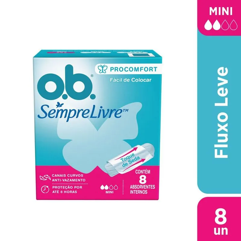 Absorvente Interno OB Sempre Livre Procomfort Mini Fluxo Leve 8 Unidades