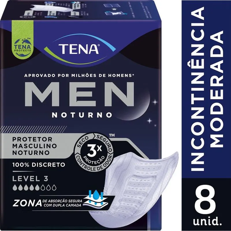 Protetor Masculino Tena Men Noturno Incontinência Urinária Level 3 8 Unidades