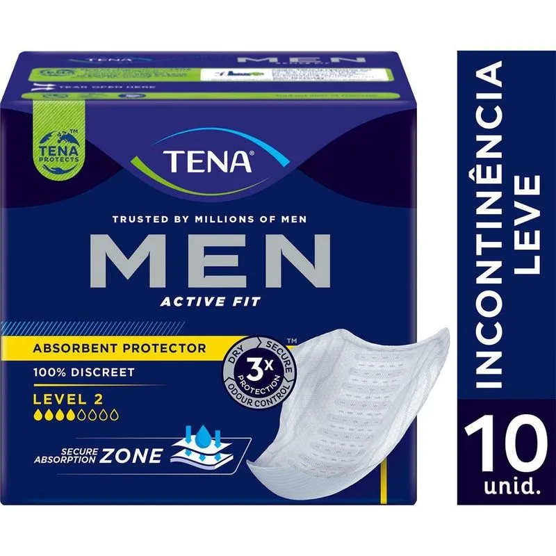 Protetor Masculino Tena Men Active Fit Incontinência Urinária Level 2 10 Unidades