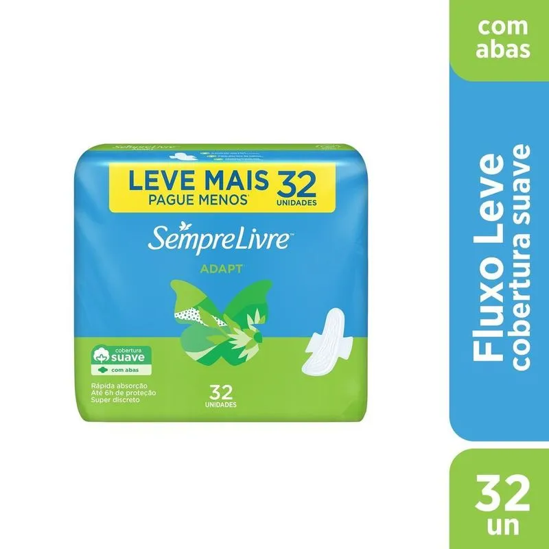 Absorvente Sempre Livre Adapt Cobertura Suave com Abas 32 Unidades