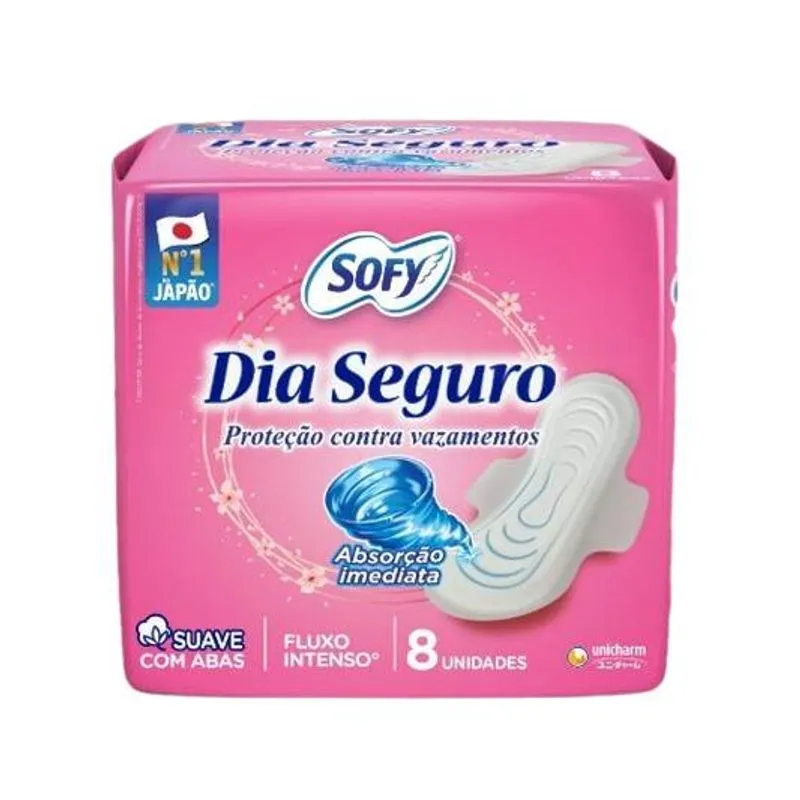 Absorvente Sofy Dia Seguro Diurno Com Abas Fluxo Intenso 8 Unidades