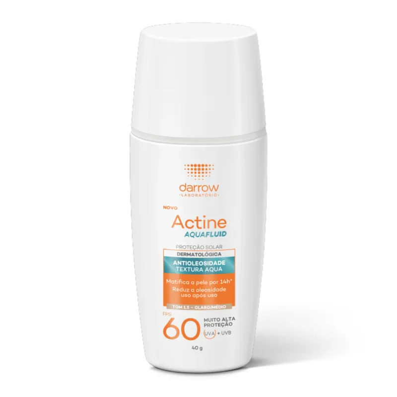Protetor Solar Facial Darrow Actine Aquafluid Antioleosidade FPS60 Tom Claro/Médio 40g