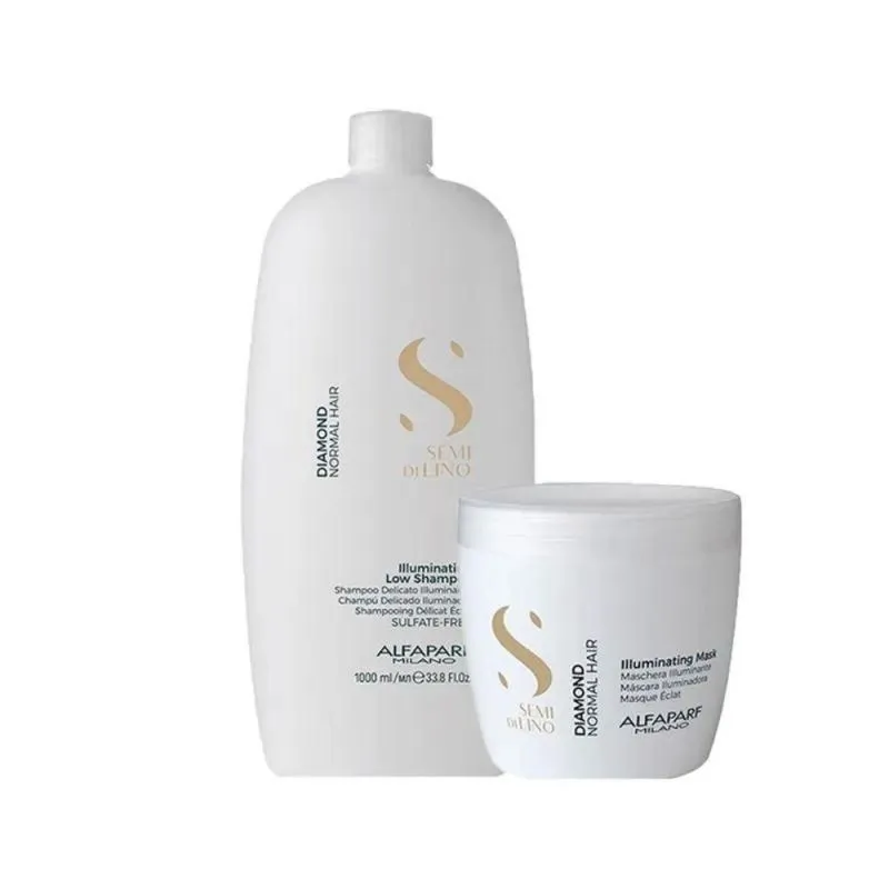 Alfaparf Semi Di Lino Diamond Illuminating Kit: Shampoo 1L + Máscara 500ml