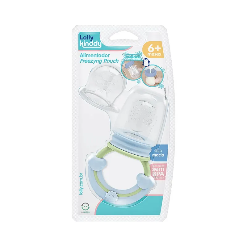 Alimentador Lolly Kinddy Freezyng Pouch Sem BPA Azul 1 Unidade