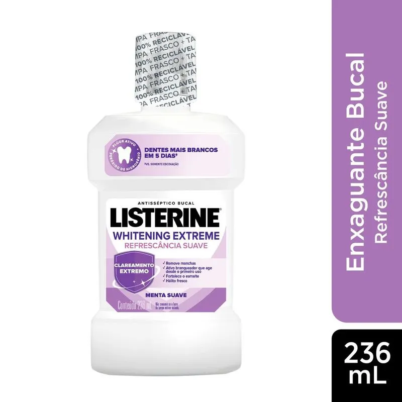 Antisséptico Bucal Listerine Whitening Extreme Refrescância Suave Sabor Menta Suave 236ml