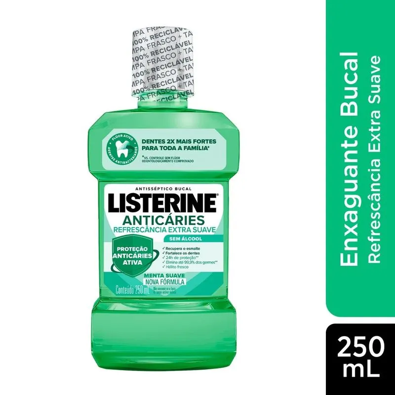 Antisséptico Bucal Listerine Anticáries Zero Álcool Refrescância Extra Suave Sabor Menta Suave 250ml