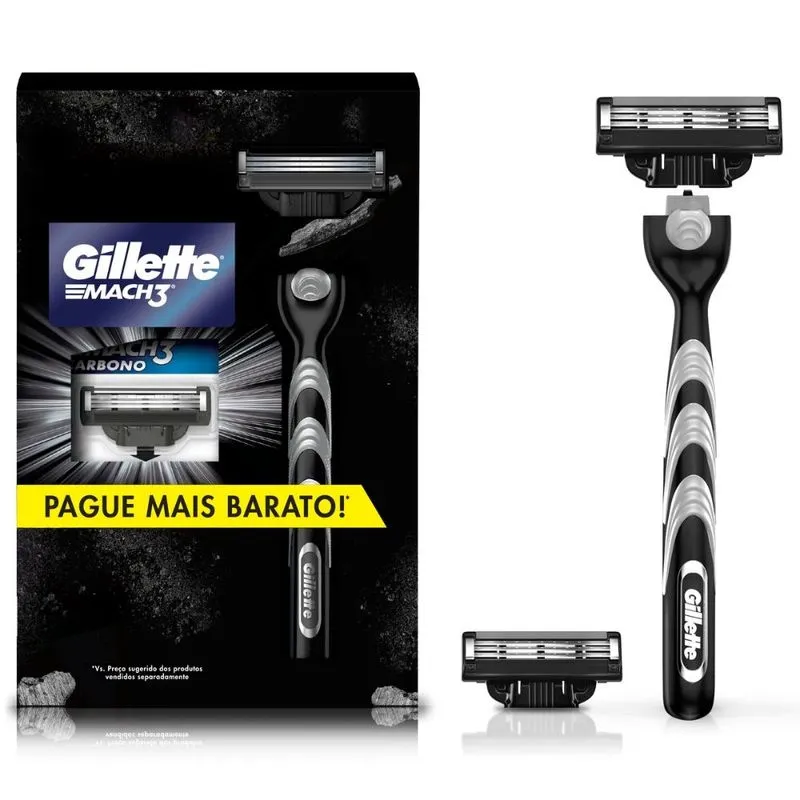 Aparelho Recarregável Gillette Mach3 Carbono + 2 Cargas para Barbear