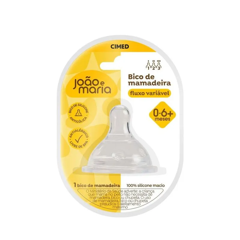 Bico para Mamadeira João e Maria Fluxo Variável de 0 a 6 meses Silicone 1 Unidade