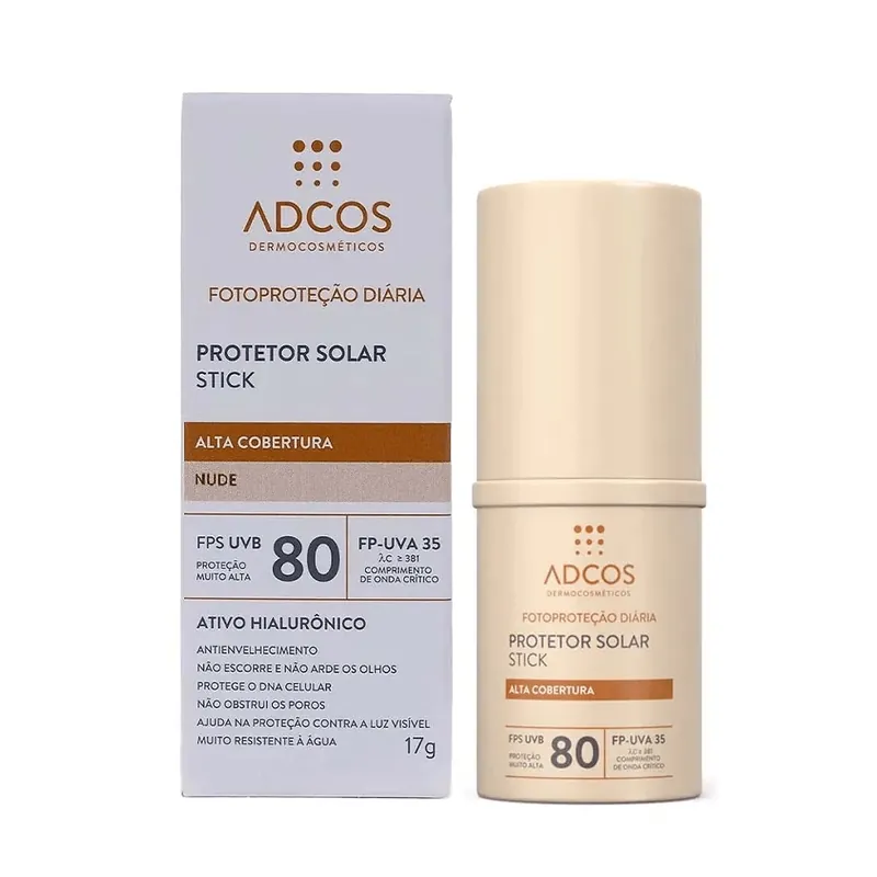 Protetor Solar Facial Adcos Tonalizante FPS80 Alta Cobertura Cor Nude Stick 17g