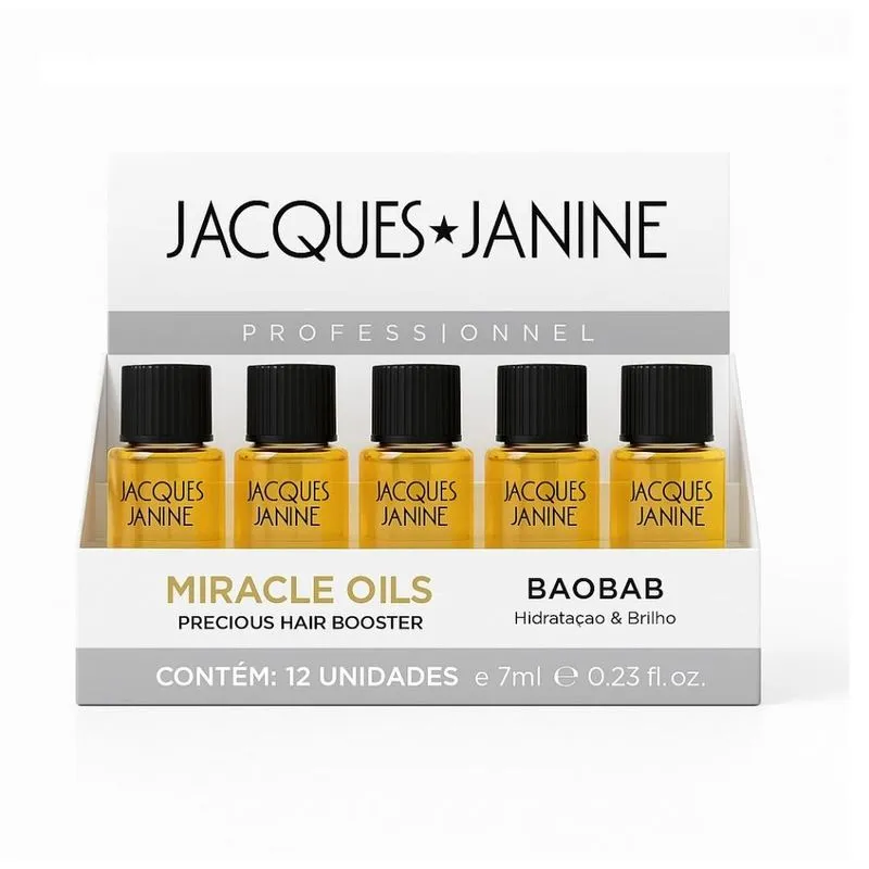 Caixa com 12 Óleos Reparadores Baobab 7ml Miracle Jacques Janine