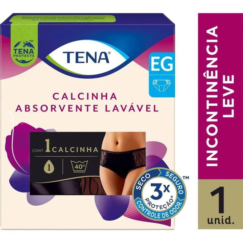 Calcinha Absorvente Tena Lavável Incontinência Urinária Preta EG 1 Unidade