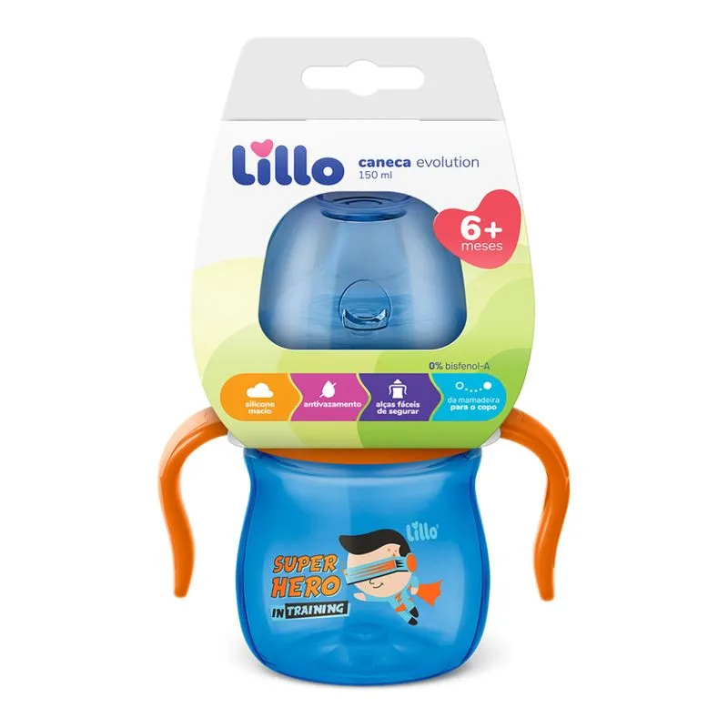Caneca de Aprendizado Lillo Evolution Antivazamento com Alça Azul 150ml 1 Unidades