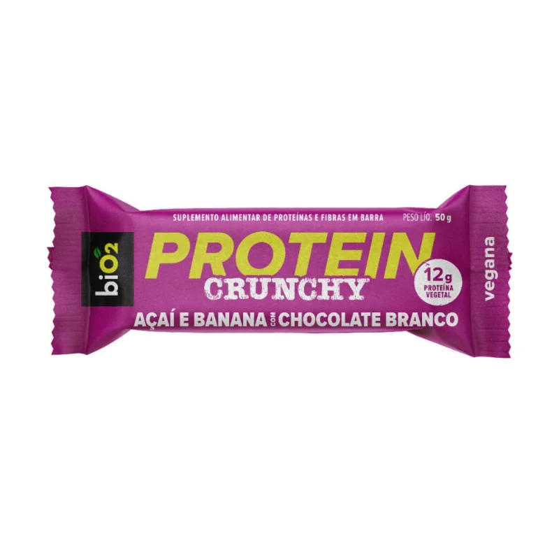 Barra De Proteína Crunchy Açaí E Banana Com Chocolate Branco Vegana 50g