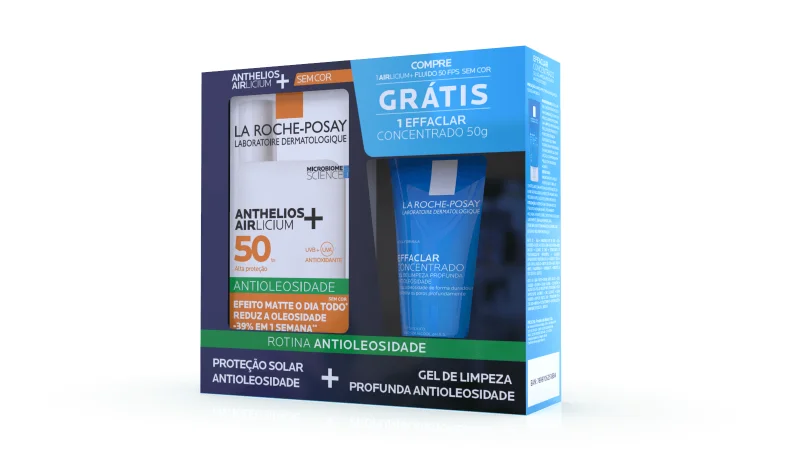 Kit Protetor Solar Facial La Roche-Posay Anthelios Airlicium+ Fluido FPS50 Sem Cor 40g 1 Unidade + Gel de Limpeza Effaclar Concentrado 50g 1 Unidade
