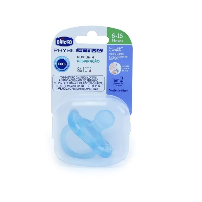 Chupeta Chicco PhysioForma Soft Anatômica de 6 a 16 meses Silicone Azul 1 Unidades