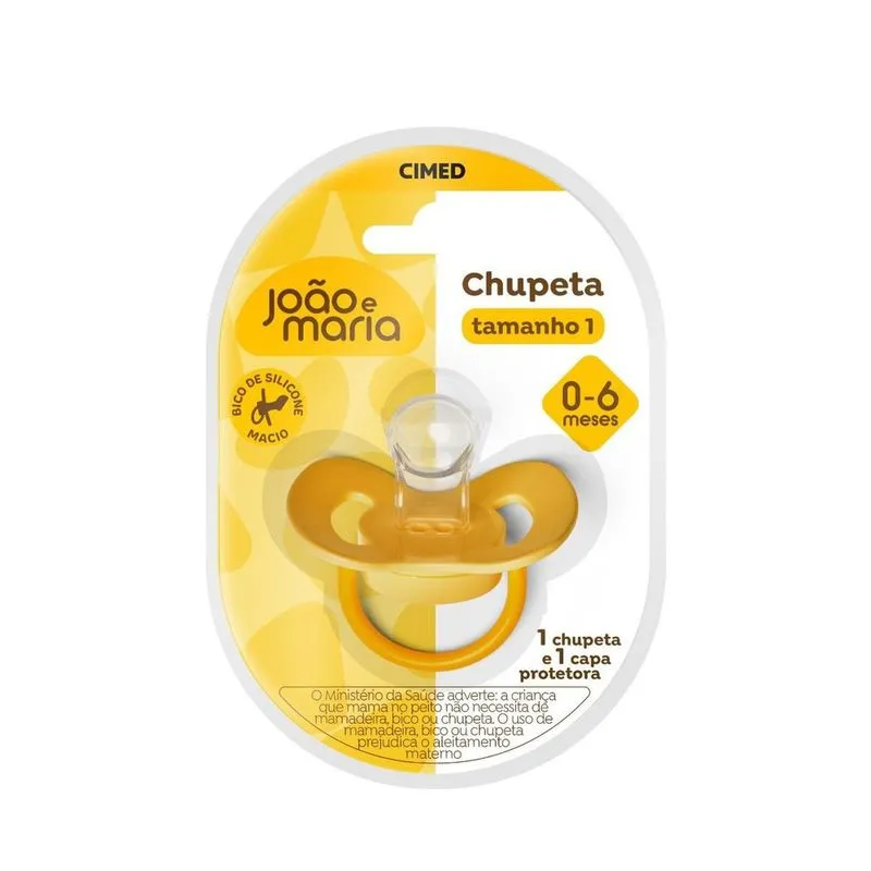 Chupeta João e Maria Ortodôntica de 0 a 6 meses Silicone Amarela Tamanho 1 1 Unidade