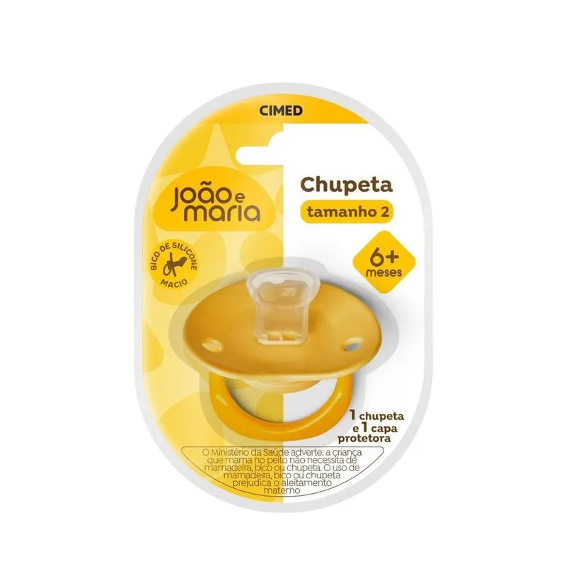 Chupeta João e Maria Ortodôntica +6 meses Silicone Amarelo Tamanho 2 1 Unidade