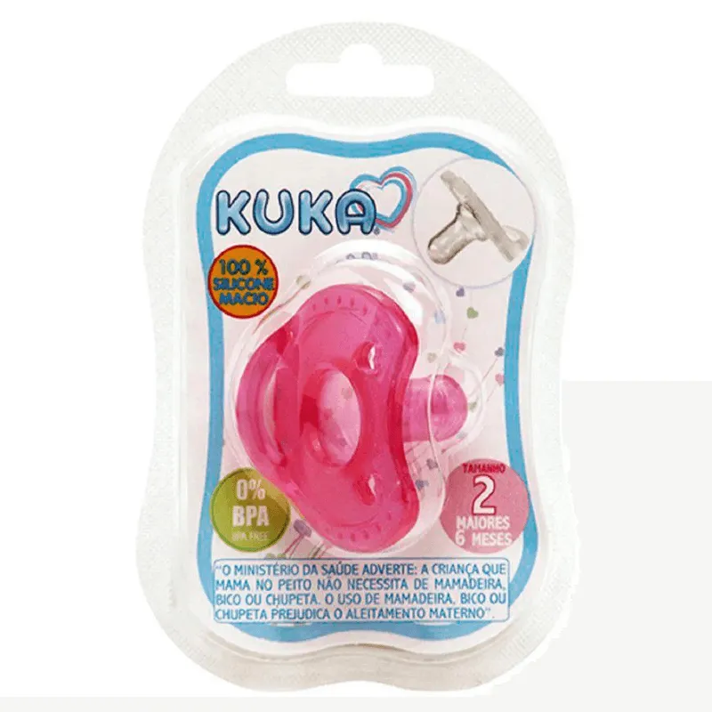 Chupeta Kuka Soft Comfort Bico Redondo +6 meses Silicone Rosa Tamanho 2 1 Unidade