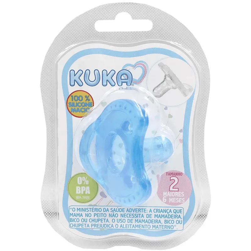 Chupeta Kuka Soft Comfort Bico Redondo +6 meses Silicone Azul Tamanho 2 1 Unidade