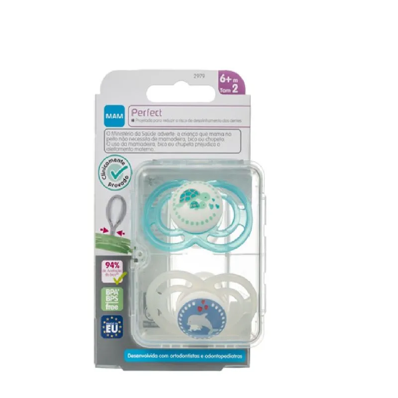 Chupeta MAM Perfect Ortodôntica Neutra +6 meses Silicone 2 Unidades