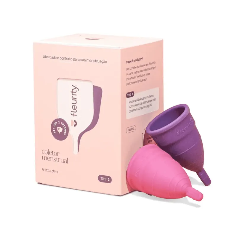 Kit Coletor Menstrual Fleurity Tipo 2 Rosa e Roxo 2 Unidades
