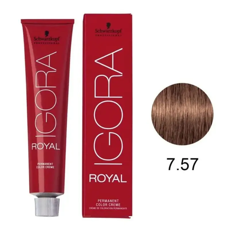 Coloração Igora Royal 7-57 Louro Médio Dourado Cobre 60g