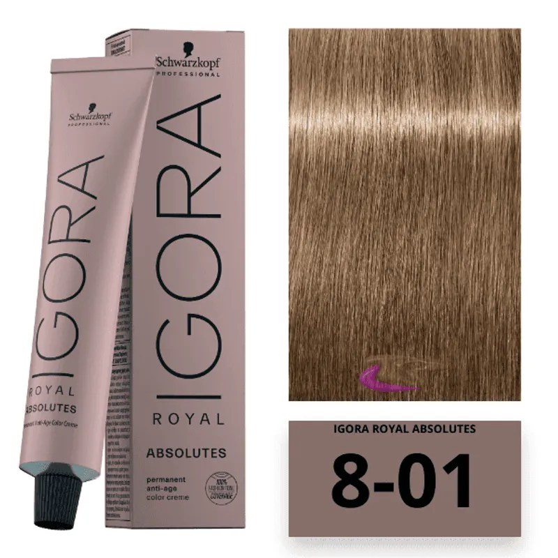 Coloração Igora Royal Absolutes-Ira 8-01 Louro Claro Natural Cinza 60ml Schwarzkopf