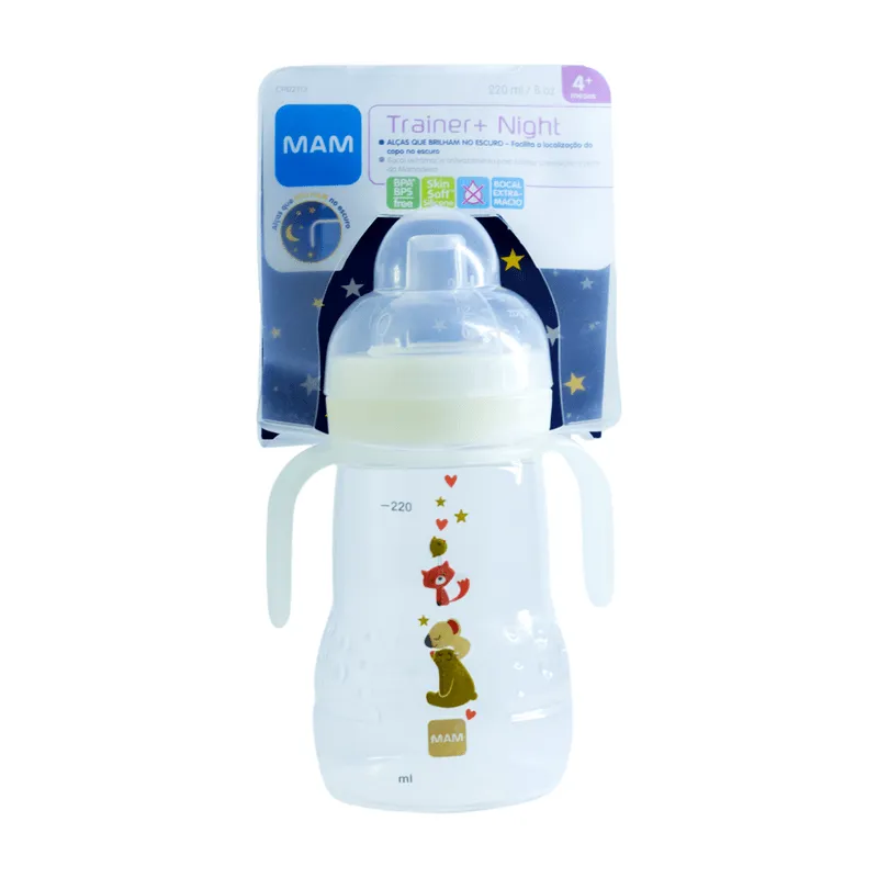 Copo de Transição MAM Trainer Night Antivazamento com Alça +4 meses Transparente 220ml 1 Unidade
