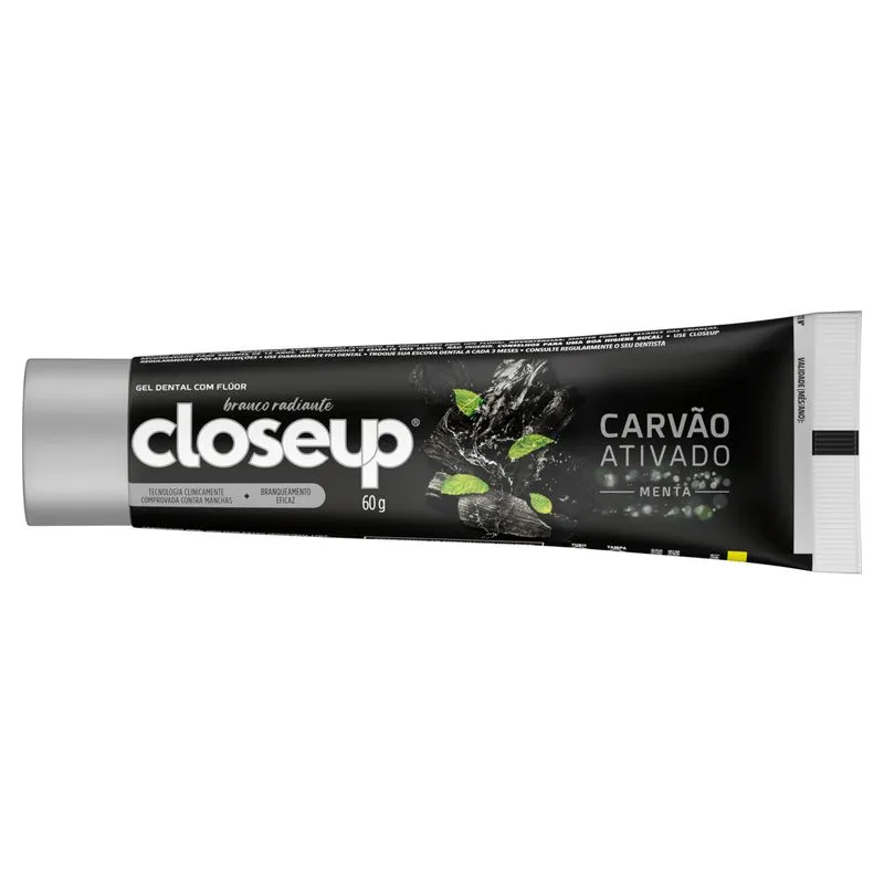 Creme Dental Closeup Com Flúor Carvão Ativado Menta Branco Radiante 60g