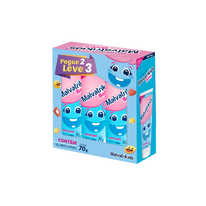 Kit Gel Dental Infantil Malvatrikids Baby Anticáries 70g 3 Unidades Leve 3 Pague 2