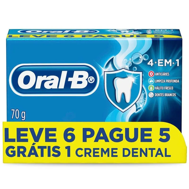 Creme Dental Oral-B 4 em 1 - 70g, Leve 6 Pague 5