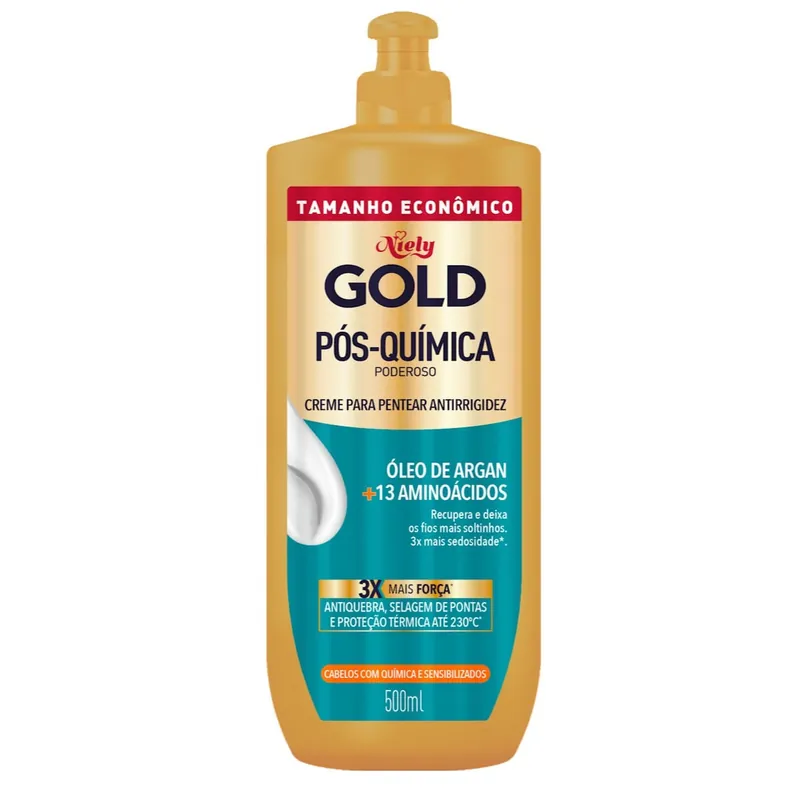 Creme de Pentear Niely Gold Pós-Química Poderoso Óleo de Argan + 13 Aminoácidos 500ml