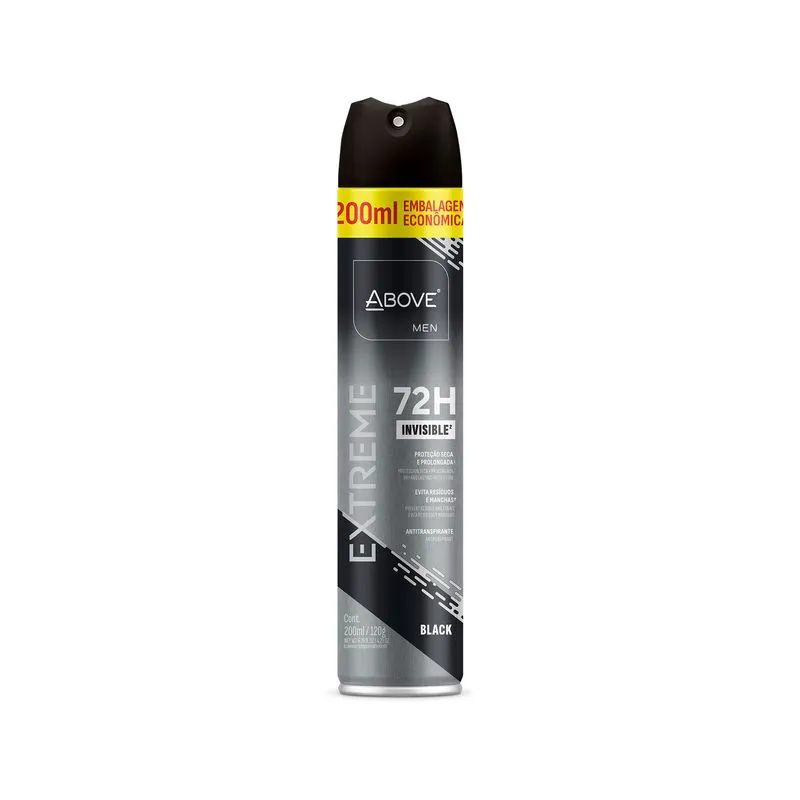 Desodorante Antitranspirante Above Men Extreme Black Invisible 72h Aerossol 200ml