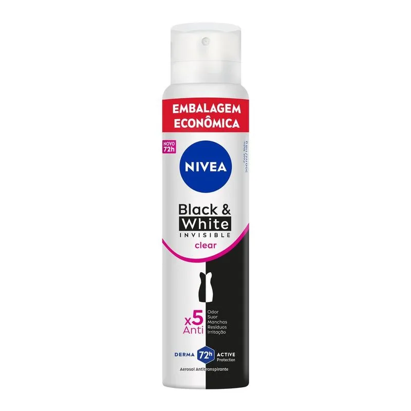 Desodorante Antitranspirante Nivea Black & White Invisible Clear 72h Aerossol 200ml